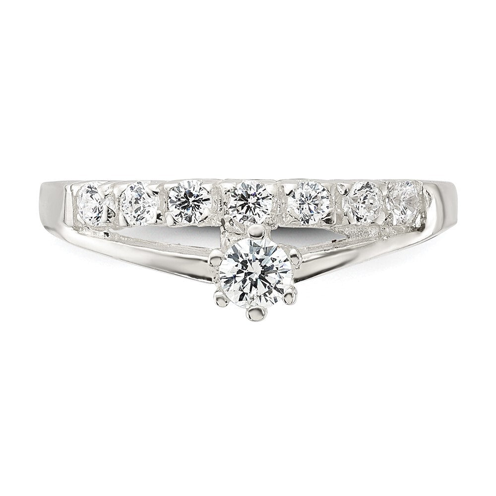 Sterling Silver Row and Solitaire Cubic Zirconia Ring Size 8