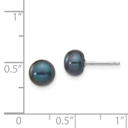 14k White Gold 6-7mm Black Button Freshwater Cultured Pearl Stud Earrings