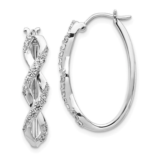 14k White Gold Diamond Fancy Hoop Earrings