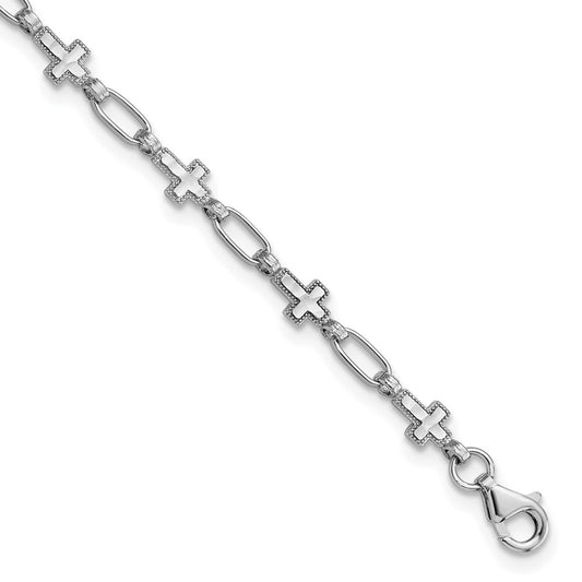 Sterling Silver Rhodium-plated Cross 7.5in Bracelet