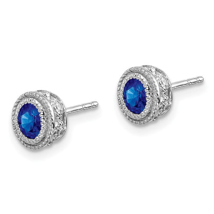 14k White Gold Sapphire and Diamond Stud Earrings