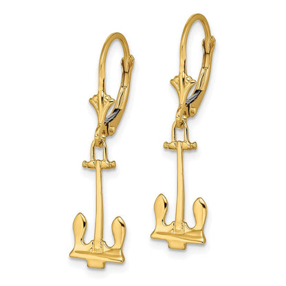 14k Yellow Gold Polished Navy Anchor Drop Dangle Earrings