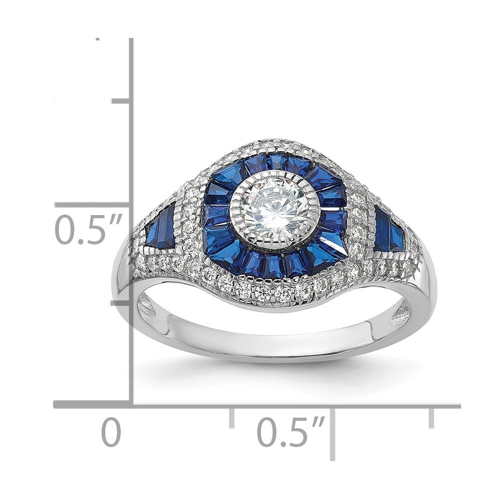 Sterling Silver Rhodium-plated Synthetic Blue Spinel & Cubic Zirconia Ring SZ 6