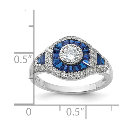 Sterling Silver Rhodium-plated Synthetic Blue Spinel & Cubic Zirconia Ring SZ 6