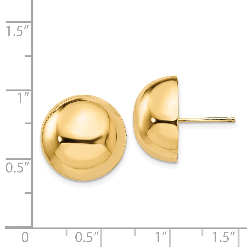 14k Yellow Gold Polished 16mm Half Ball Stud Earrings