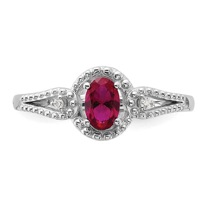 Sterling Silver Rhodium-plated Created Ruby & Diamond Ring