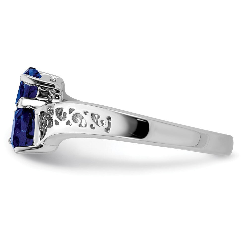 Sterling Silver Rhodium-plated Dark Sapphire Heart Ring Size 6