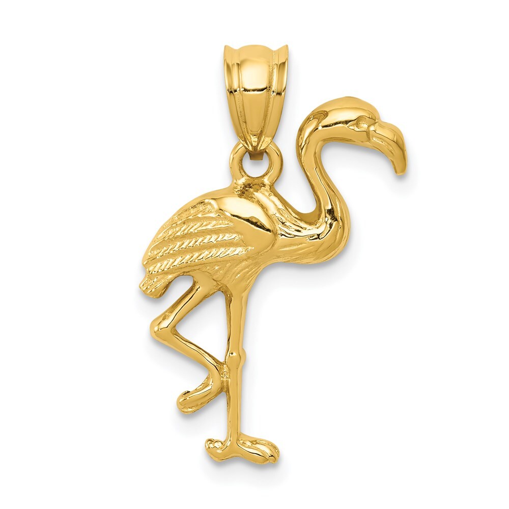 14k Yellow Gold Solid Polished Open-Backed Flamingo Pendant for Women