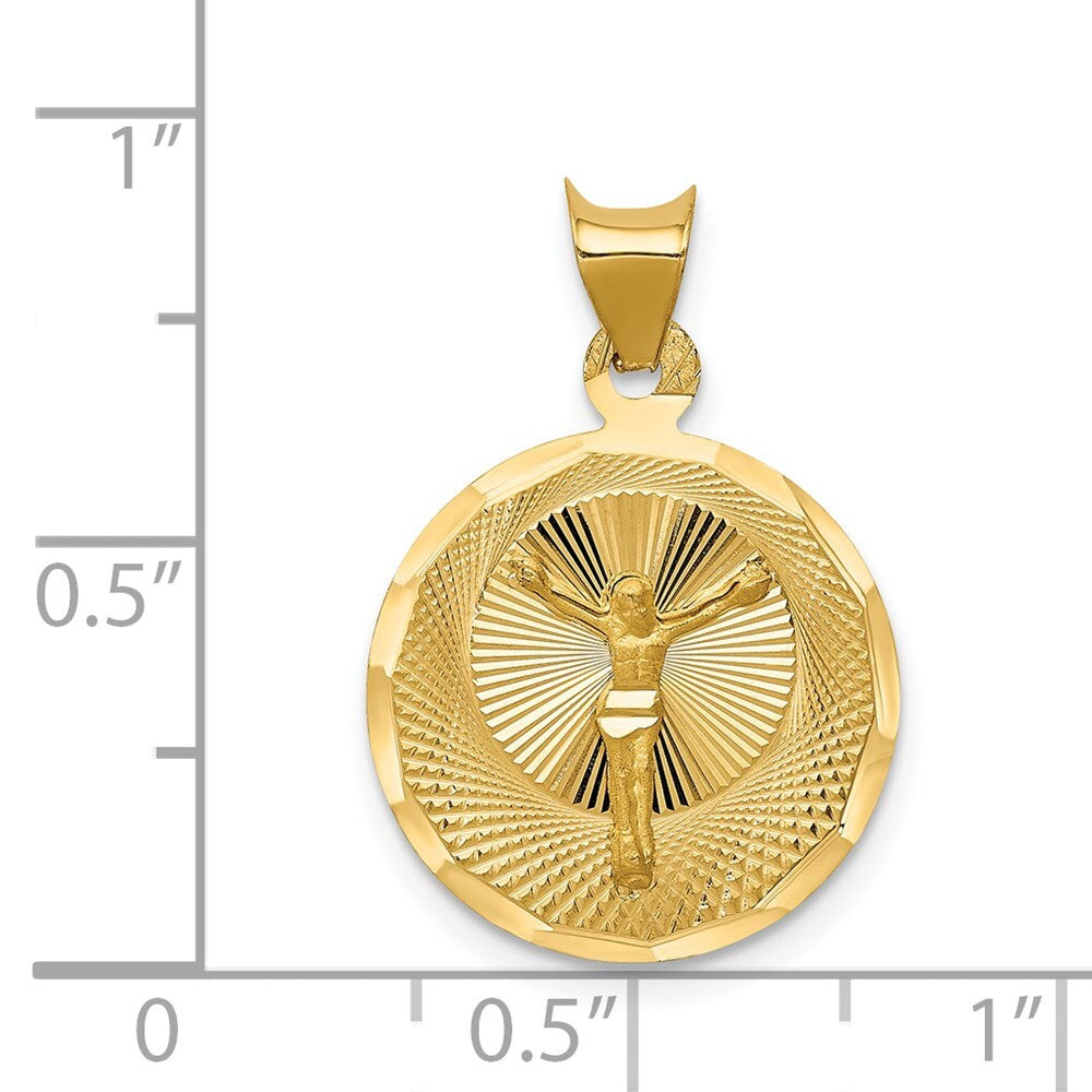14k Yellow Gold Polished Diamond-Cut Corpus Circle Pendant for Women