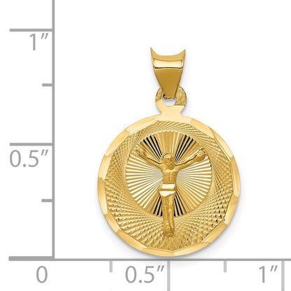 14k Yellow Gold Polished Diamond-Cut Corpus Circle Pendant for Women