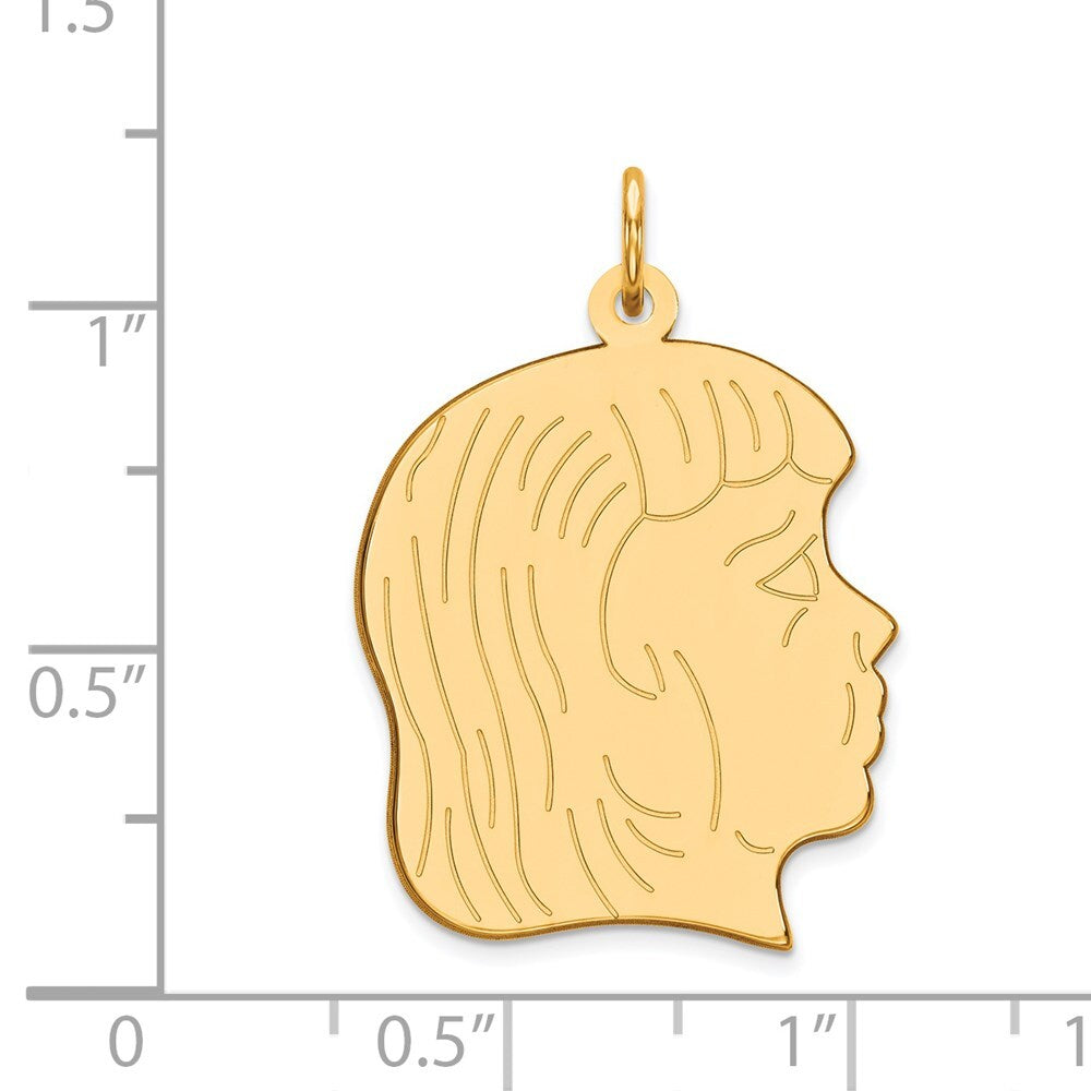 14k Yellow Gold .018 Depth Engravable Girl Head Charm