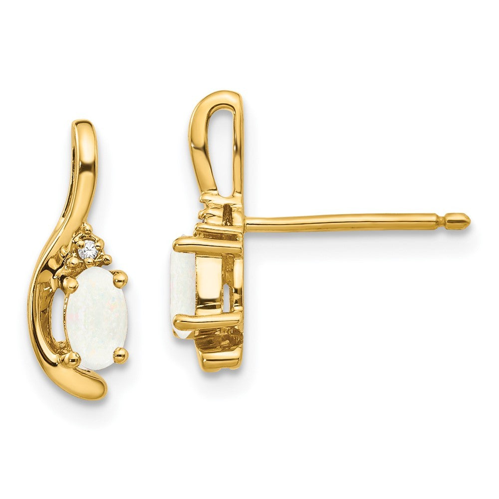 14k Yellow Gold Opal and Diamond Post Earrings