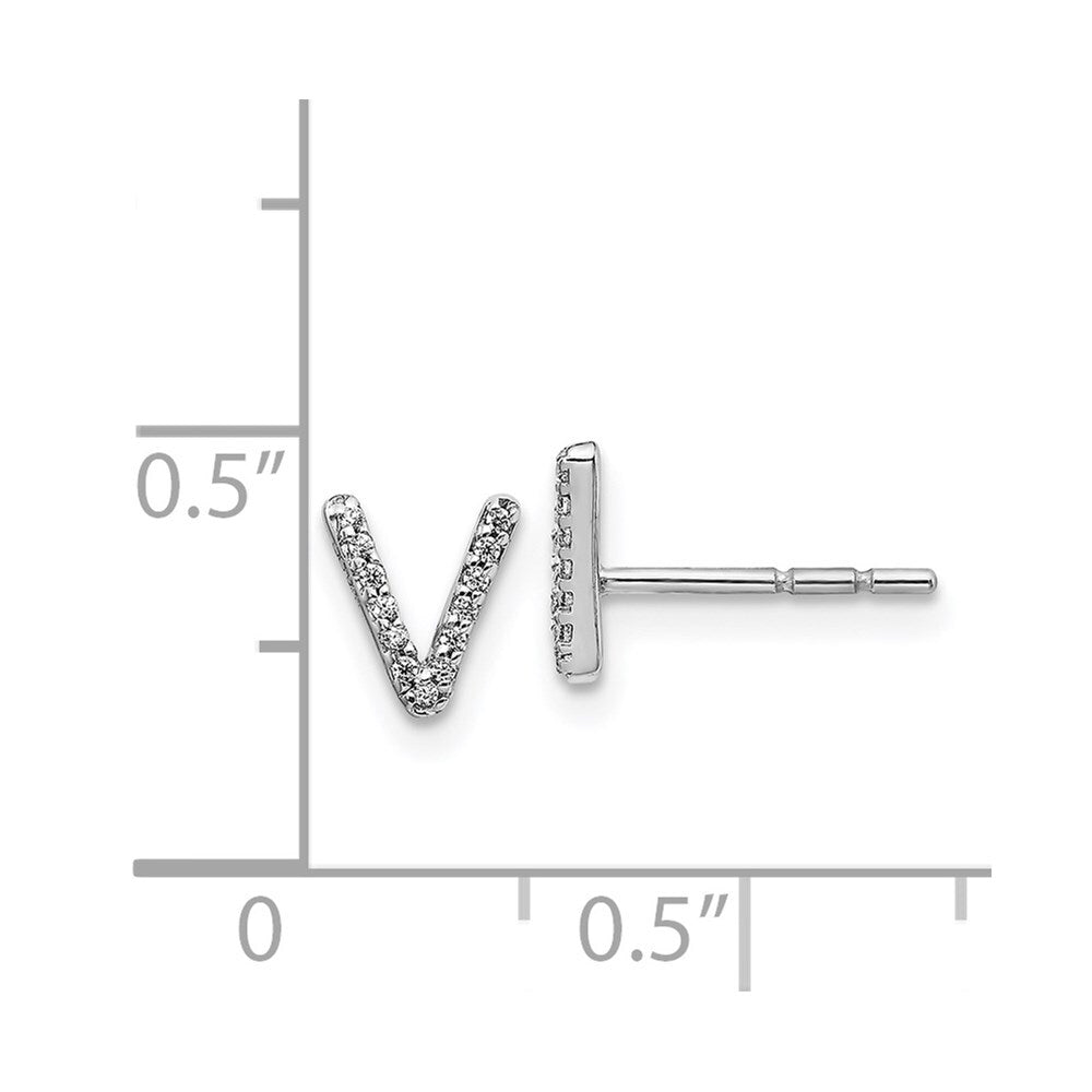 14k White Gold Diamond Initial V Stud Earrings Gift for Women