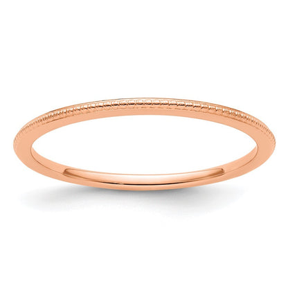 14K Rose Gold 1.2mm Beaded Stackable Band Ring Size 7