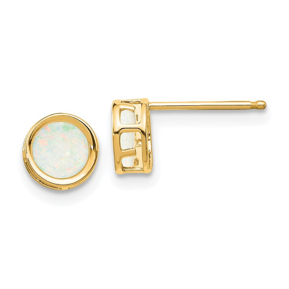 14k Yellow Gold 5mm Bezel Opal Stud Earrings Gift for Women