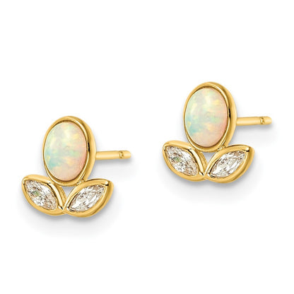 14k Yellow Gold Cubic Zirconia & Created Opal Stud Earrings Gift for Women
