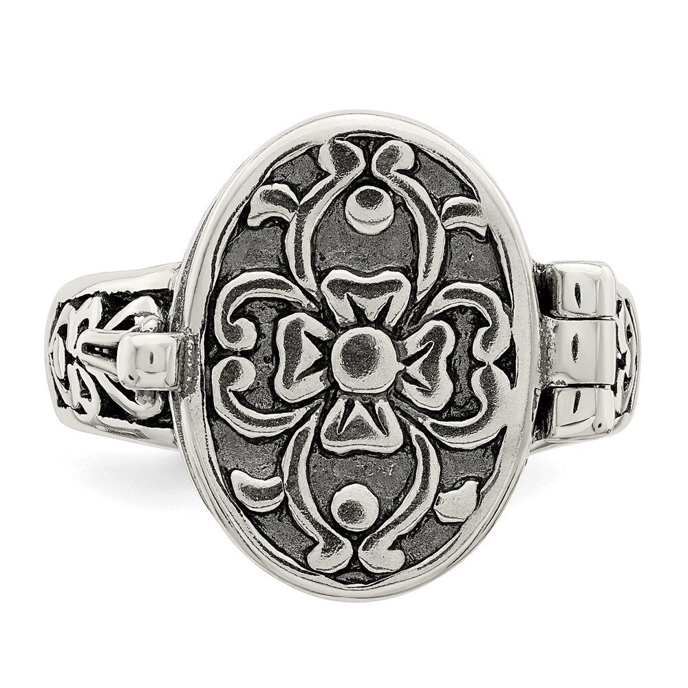 Sterling Silver Antiqued Oval Locket Ring Size 7