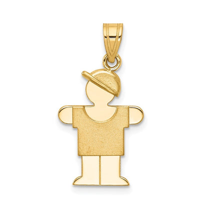 14k Yellow Gold Solid Engravable Boy with Hat on Right Charm Pendant