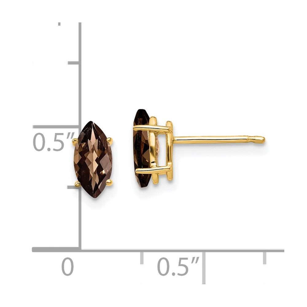 14k Yellow Gold 8x4 Marquise Checker-Cut Smoky Quartz Earrings Gift for Women