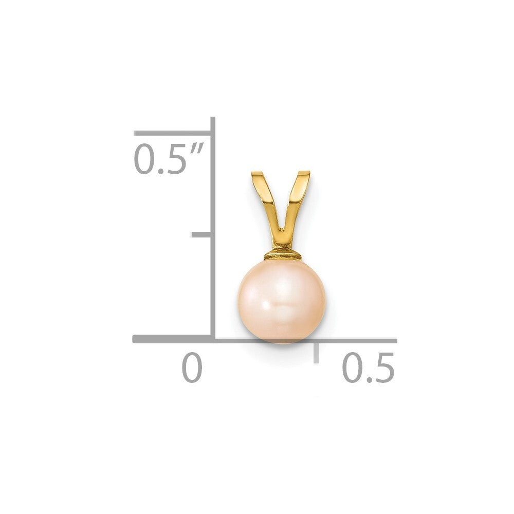 14k Yellow Gold Gold 5-6mm Pink Round Pink Freshwater Cultured Pearl Pendant