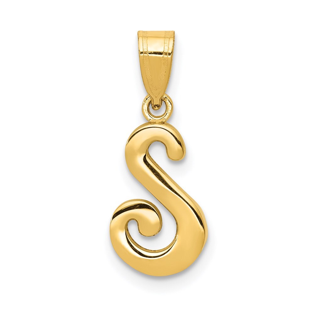 14k Yellow Gold Script Letter S Initial Pendant for Women