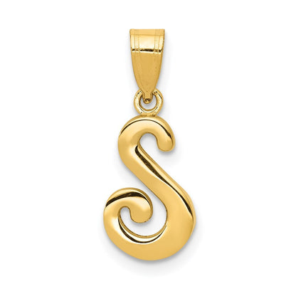 14k Yellow Gold Script Letter S Initial Pendant for Women
