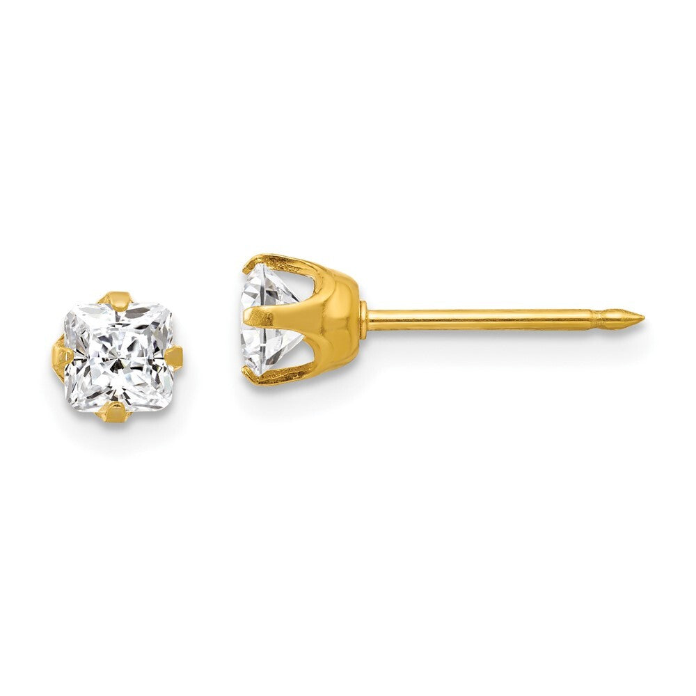 14k Yellow Gold 5mm Sq. Princess Cubic Zirconia Stud Earrings Gift for Women