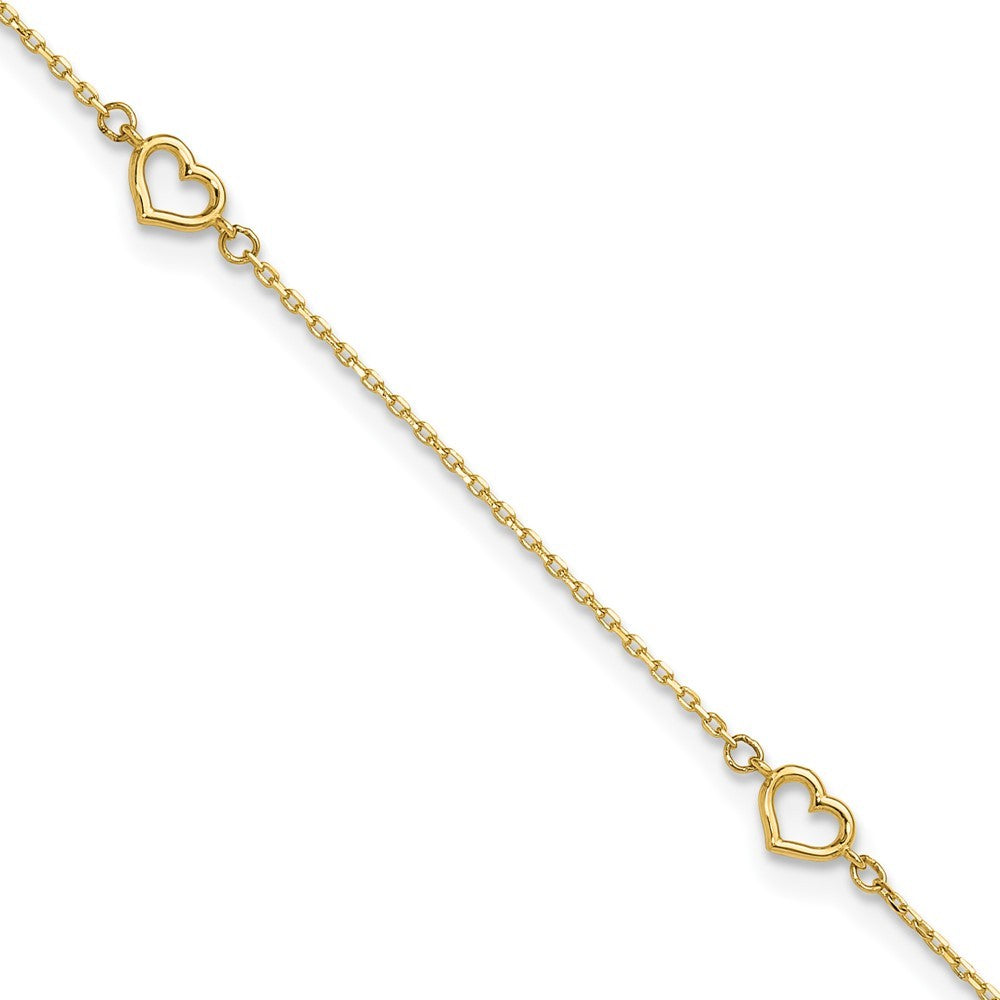 14k Yellow Gold Open Hearts 4-Station 11" Anklet