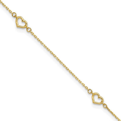 14k Yellow Gold Open Hearts 4-Station 11" Anklet