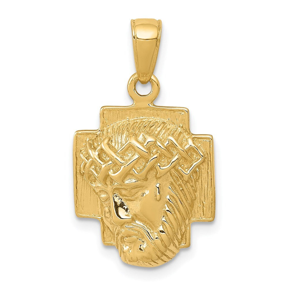 14k Yellow Gold Gold Polished Small Jesus Head With Crown Pendant for Women