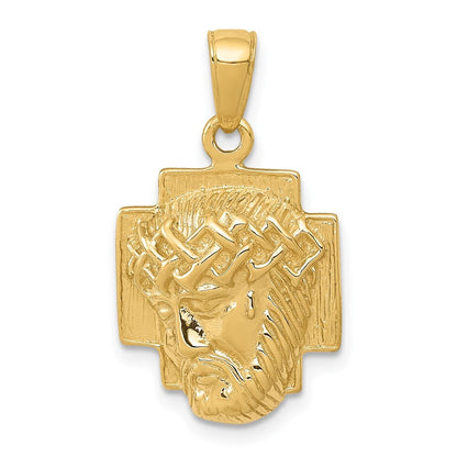 14k Yellow Gold Gold Polished Small Jesus Head With Crown Pendant for Women