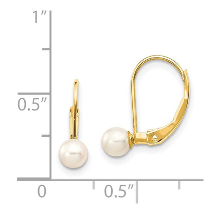 14k Yellow Gold 4-5mm White Round Freshwater Cultured Pearl Leverback Earrings