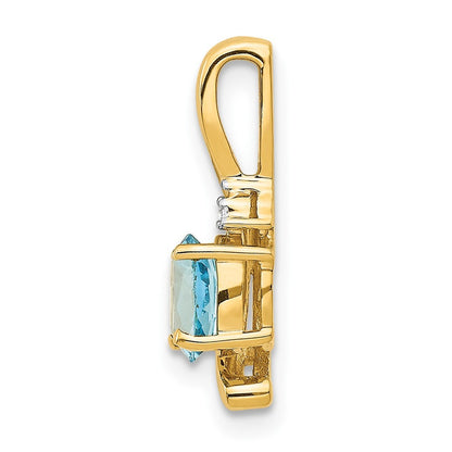 14k Yellow Gold Blue Topaz and Diamond Pendant