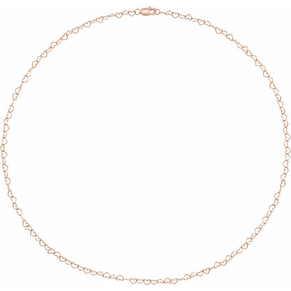 14k Rose Gold 3.2 mm Heart 16" Chain Necklace Fine Gift for Women