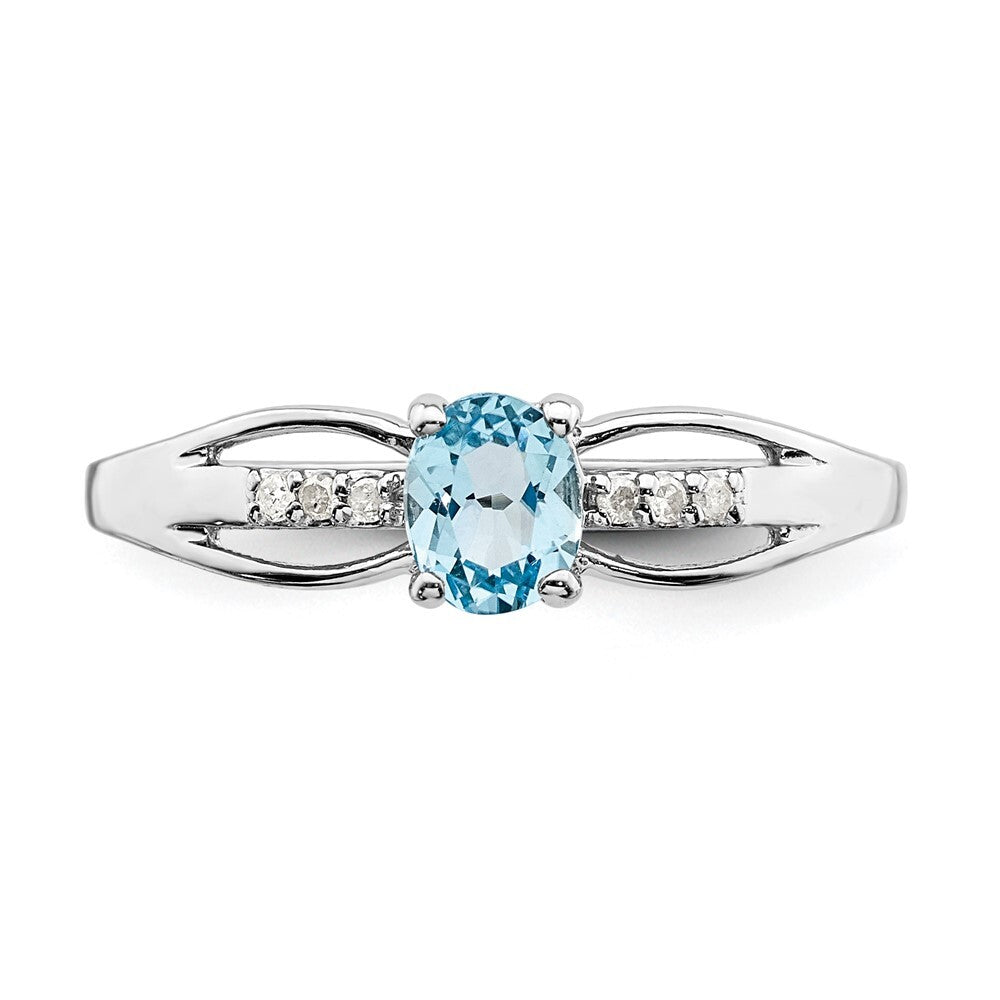 Sterling Silver Rhod-plated Diamond Light Swiss Blue Topaz Ring Size 8