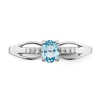 Sterling Silver Rhod-plated Diamond Light Swiss Blue Topaz Ring Size 8