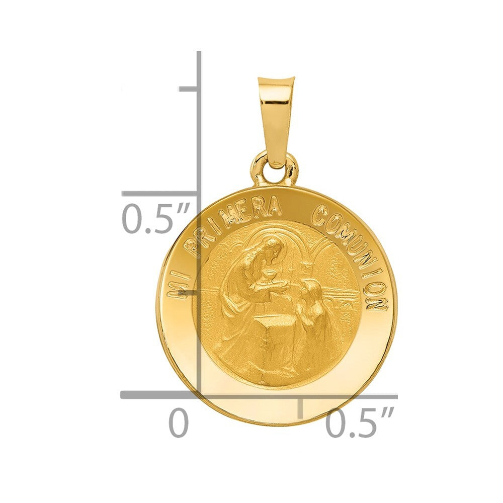 14k Yellow Gold Polished/Satin Spanish 1st Communion Medal Hollow Pendant