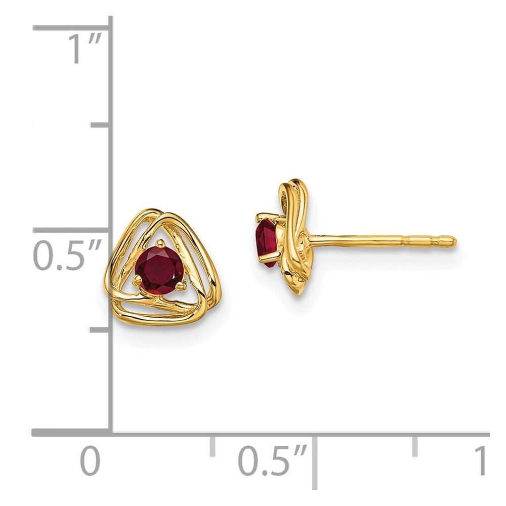 14k Yellow Gold Created Ruby Stud Earrings