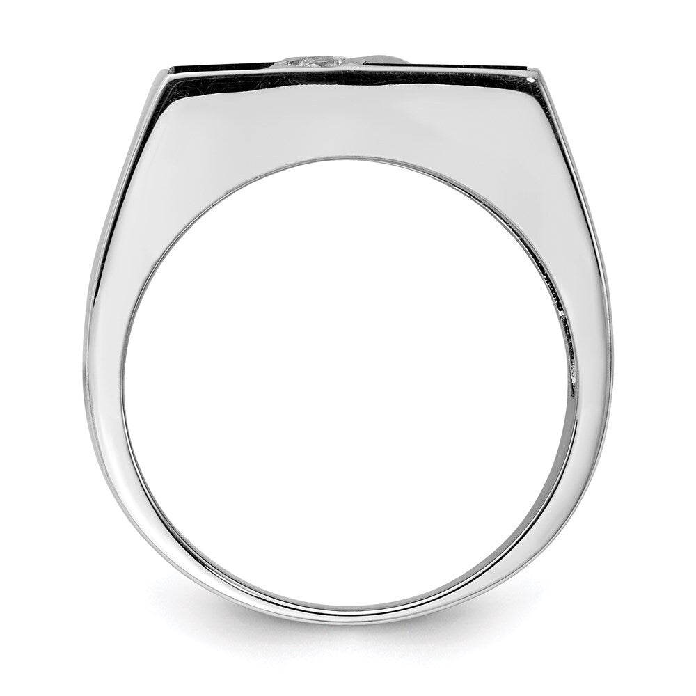 Sterling Silver Rhodium-plated Men's Cubic Zirconia and Onyx Ring Size 10