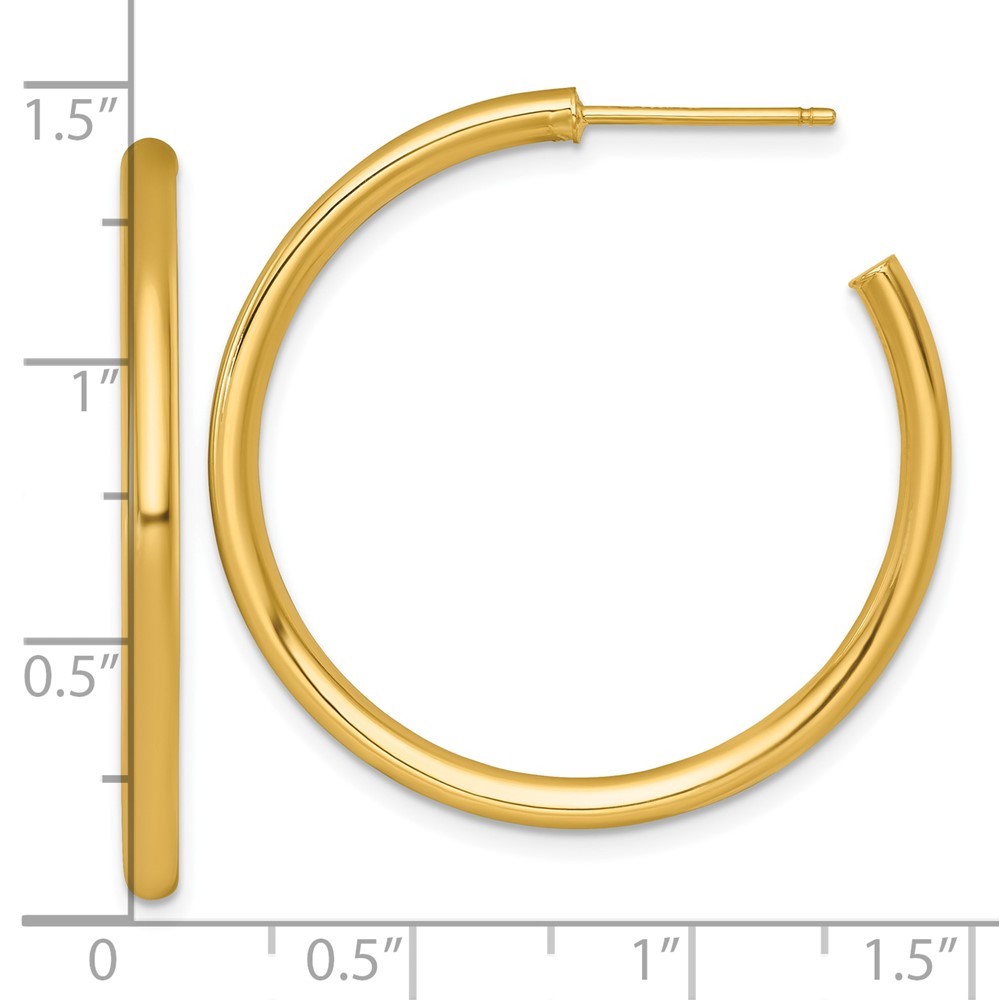 14k Yellow Gold Polished 2.5 x 35mm Tube C-Hoop Earrings