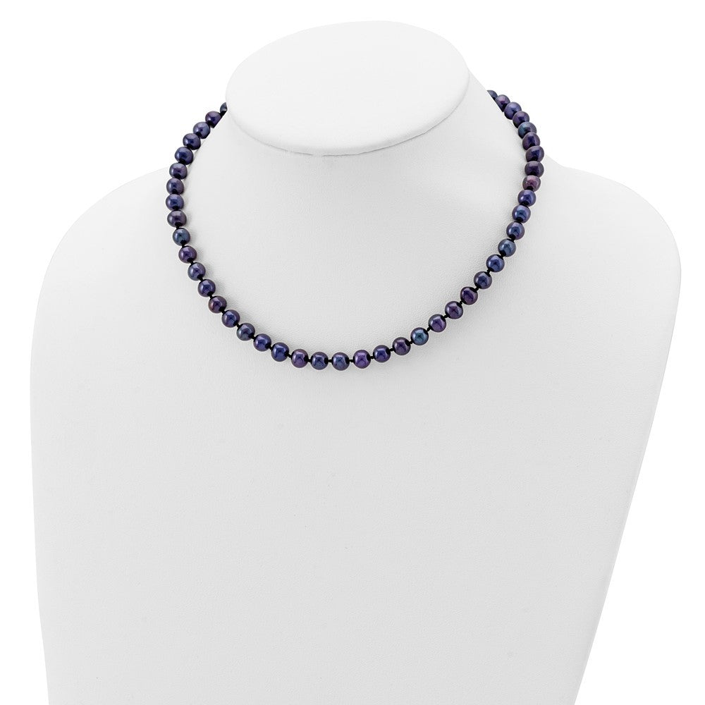 Sterling Silver Rhodium-plated 6-7mm Black Cultured Pearl Necklace 16"