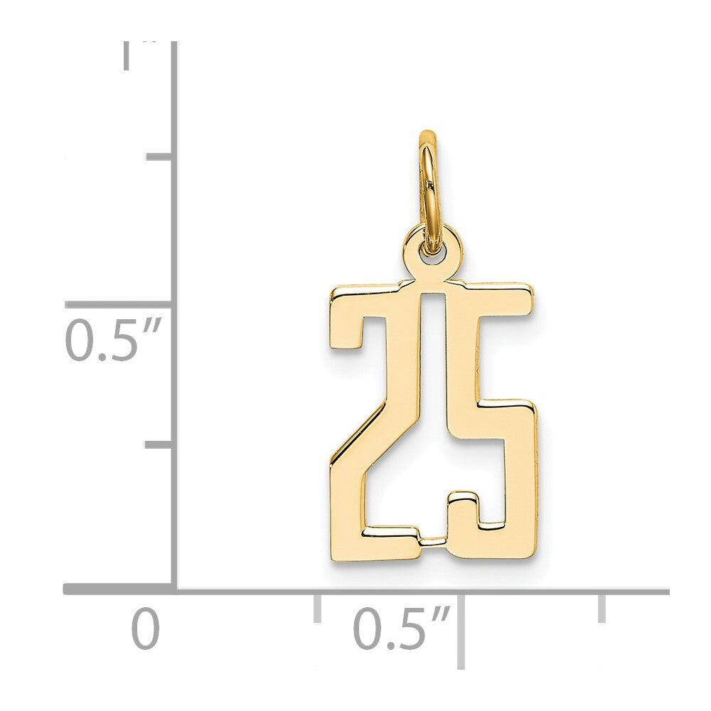 14k Yellow Gold Small Elongated Number 25 Charm Pendant for Women