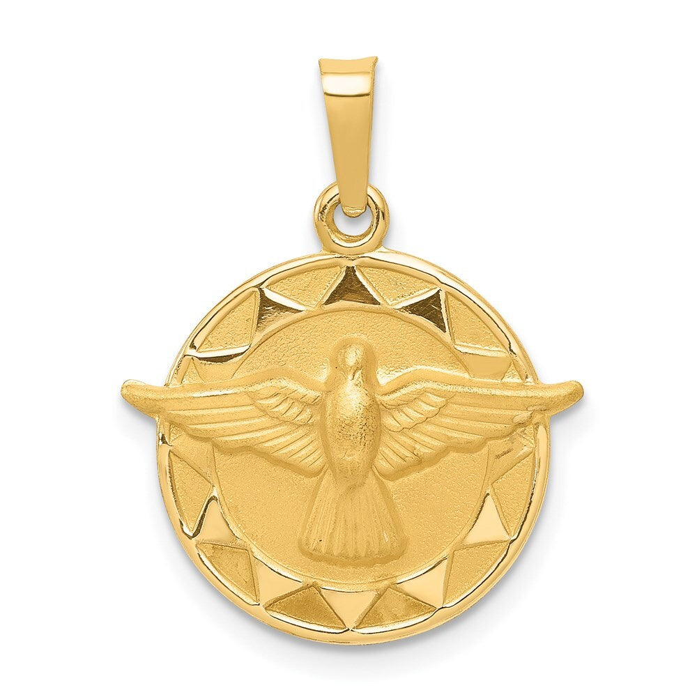 14k Yellow Gold Holy Spirit Medal Hollow Round Pendant for Women