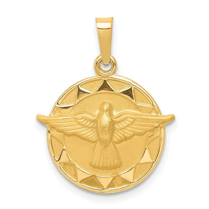 14k Yellow Gold Holy Spirit Medal Hollow Round Pendant for Women