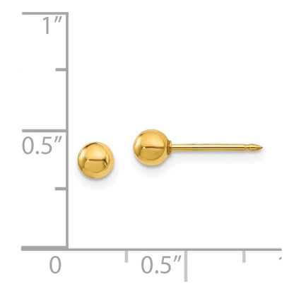18k Yellow Gold 4mm Ball Stud Earrings Gift for Women