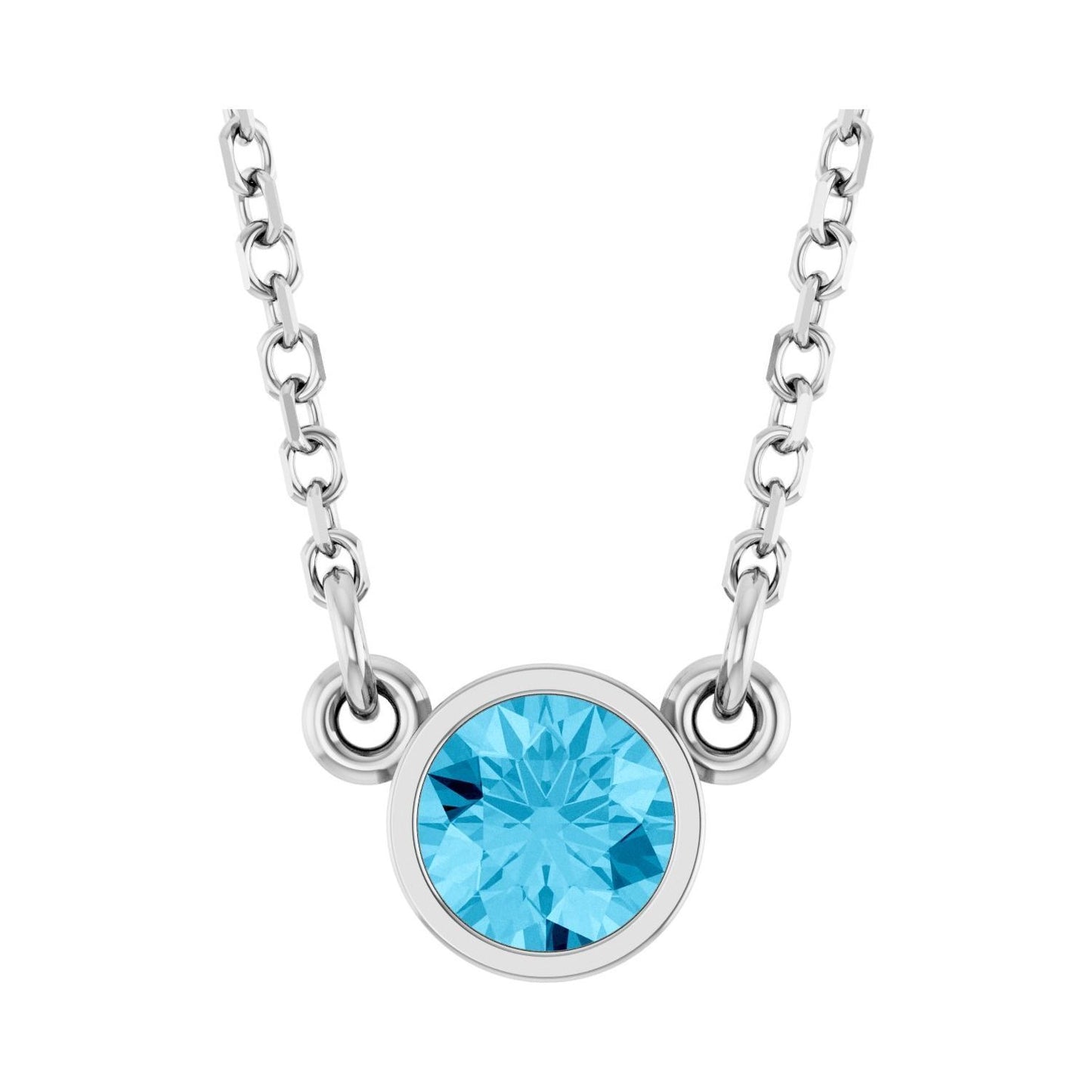 14k White Gold Natural Aquamarine Solitaire Pendant Necklace 16"