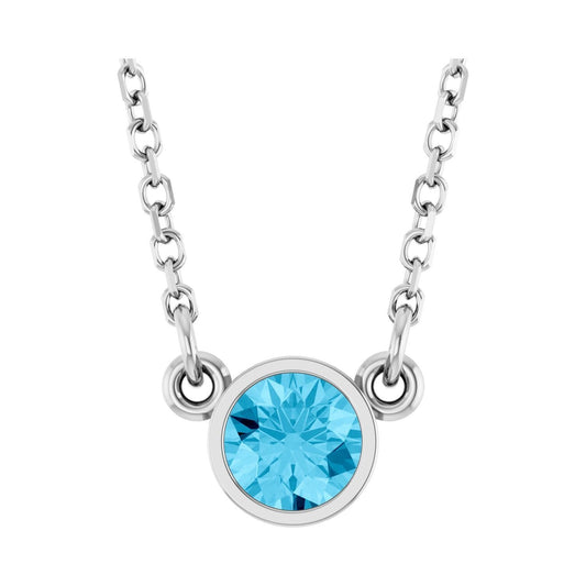 14k White Gold Natural Aquamarine Solitaire Pendant Necklace 16"