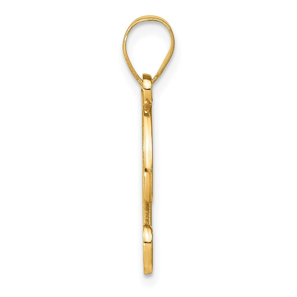 14k Yellow Gold Script Letter T Initial Pendant with Diamond for Women