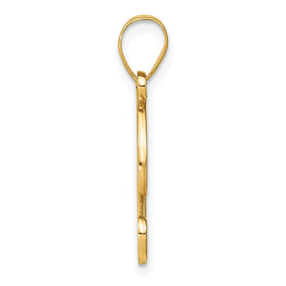 14k Yellow Gold Script Letter T Initial Pendant with Diamond for Women