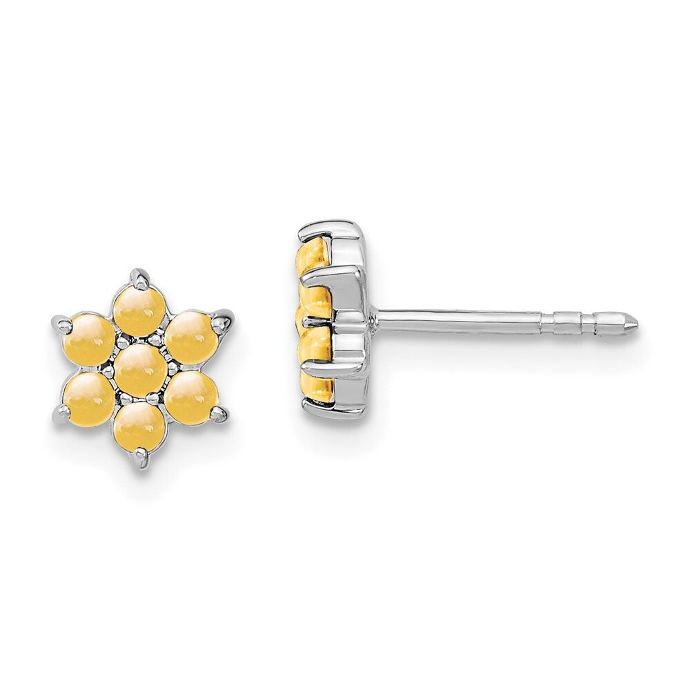 14k White Gold Citrine Floral Stud Earrings Gift for Women